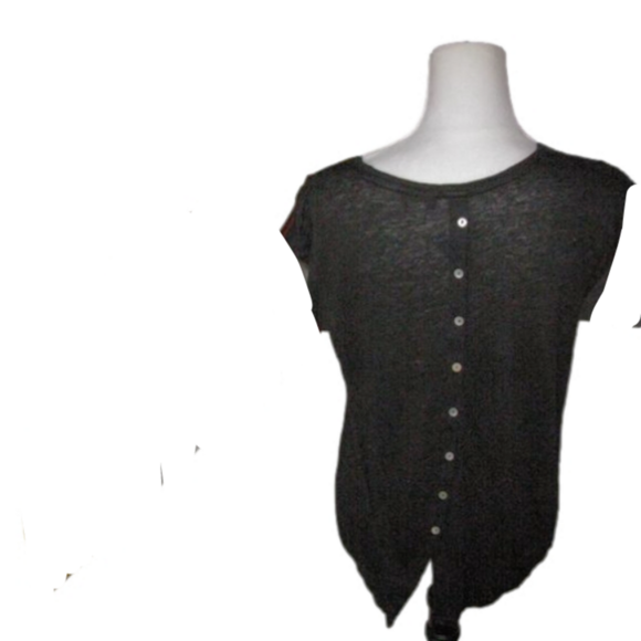Tahari Black 100% Linen Button Back Sleeveless Top Size Medium - Picture 3 of 4